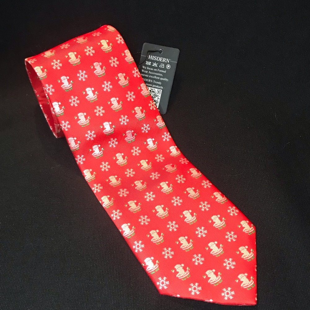 Hisdern Necktie Red With Santa Snowflake Holiday